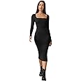 Aahwan Solid Square Neck Solid Midi Bodycon Dress For Women's & Girl's