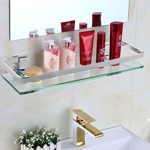 LEEFE Aluminum Glass Thickened Bathroom Shelf Rack Wall Mounted Kitchen Storage Shelf - Rectangular (1 Tier)