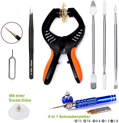 PPdigi Repair Toolkit [LCD Screen Opening Pliers with Sucker/5-in-1 Screwdriver/Pry Bar Sim Card OEFFNER Needle Tool Anti Static Tweezers] for iPhone 6 4.7 Plus 5.5 6S 5 5s 5C 4 4s Samsung Galaxy S4 Edge S5 Alpha S5 Note 4 HTC One M9 M8 Sony Xperia Z1 + Z3 Z5 Smartphone[P]