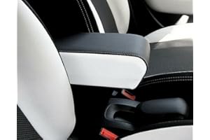 Drive Design Bracciolo Compatibile per 500L 2012-2017 Ecopelle Nero con Laterali Bianchi e Cuciture Bianche Regolabile in Lunghezza Armrest mittelarmlehne appoggiabraccio 500 L