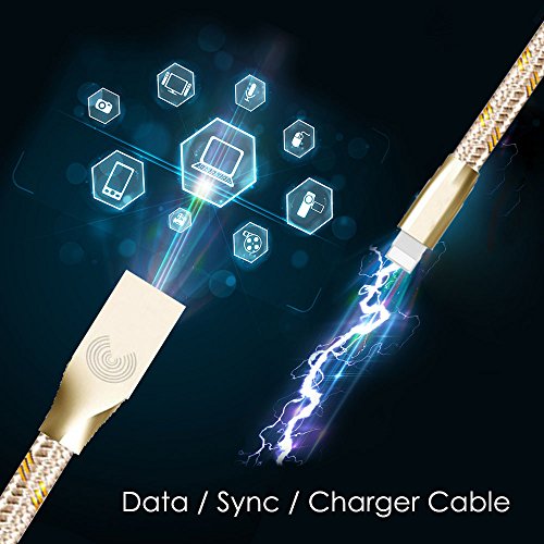 Lightning Kabel – 2m, Gold, Neustes Design – Sehr schnelles iPhone 7 Ladekabel – verstärktes USB Datenkabel mit Knickschutz – Für Apple iPhone 7 6 5, iPad, iPod – SWISS-QA Geldrückgabe Garantie - 3