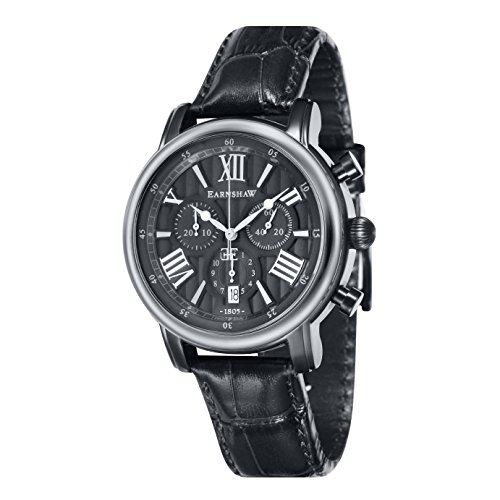 Thomas Earnshaw ES-0016-07 Longcase 43 Men's Quartz Watch with Grey Dial Analogue Display with Black Leather Strap