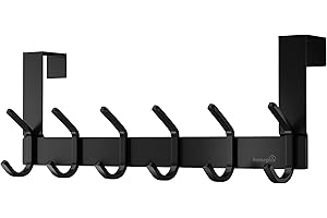 Homephix Over Door Hooks, Heavy Duty Stainless Steel Over Door Hanger, Rust Resistant Over Door Coat Hooks for Coats, Jackets, Purses, Bags, Robes, Clothes, Towels, Powder Coated - 6 Hooks (Black)