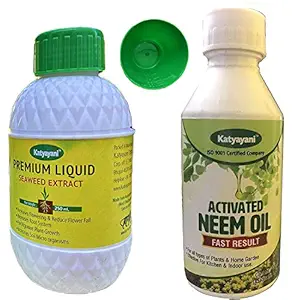 Seaweed Extract Fertilizer 250 ml with Activated Neem Oil 100 ml Liquid for Plants Vegetables Flowers 100% Organic for Home Garden & Agriculture Use with Measuring Cup ( Combo Pack )