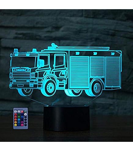 Jinson Well 3D Feuerwehr Auto LED Nachtlicht – 16 Farbwechsel, USB, Tischlampe