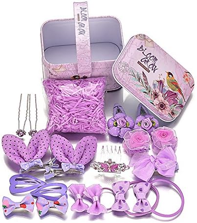 WasonD 19pcs Babies and Girls Hair Clips Kit Party Supplies Fashion Hair Stying Tools - Jumbo Pastel Collection Clips Clasps Ropes Headdress Decorations (Metal Box 19pcs)