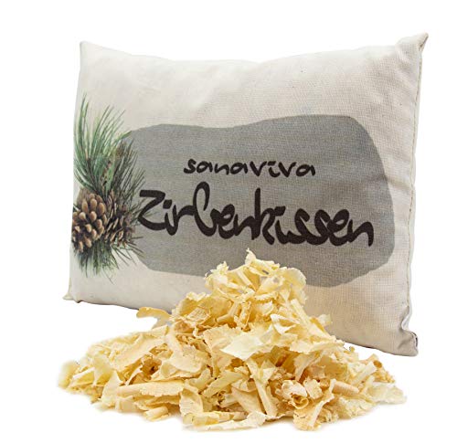 sanaviva® Zirbenkissen - Schlafkissen Zirbe (18x26cm, 100% ig reines Naturprodukt, Kissen gefüllt mit echten Zirbenspänen - Zirbenflocken aus Österreich. Hilft bei Schlafstörungen