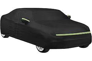 KMDZDZGS Car protective cover, Car cover Waterproof sun protection anti-scratch, dust weatherproof UV protection, car tarpaulin with zip and cotton lining, for SUV/hatchback/sedan (Black + Green, 2L)