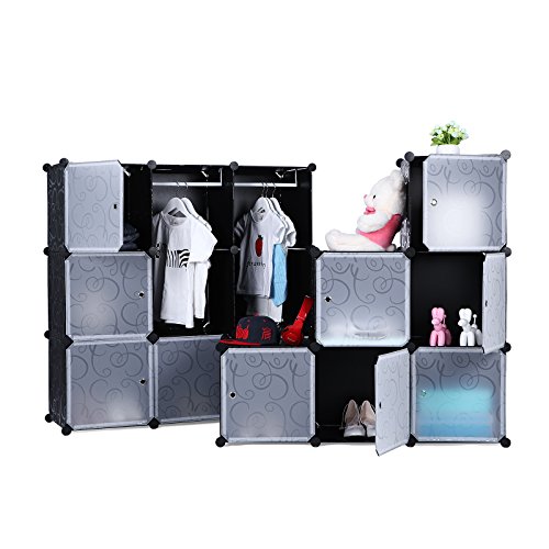 Songmics LPC30H Kleiderschrank Garderobenschrank Steckregalsystem mit 2 Kleiderstange, Plastik, schwarz, 180.0 x 145.0 x 37.0 cm - 4