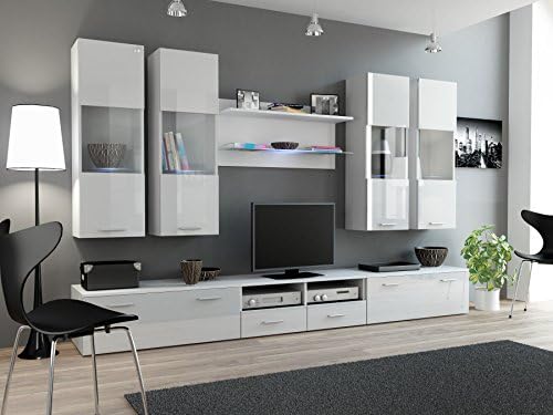 BMF DREAM I Modern HIGH GLOSS WALL Entertainment UNIT / TV Stand Cabinet FLOOR / HANGING - PERFECT FOR Living Room / Bedroom / Studio Flat - suitable for PLASMA / LED / LCD / OLED TVs!!! - WHITE