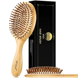 BFWood Bamboo Hair Brush - Natural Paddle Hairbrush with Bamboo Bristles for Massaging Scalp & Detangling All Hair Types