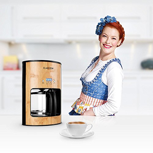 Klarstein Bamboo Garden Kaffeemaschine Bohnen-Kaffeemaschine (1080W Leistung, 1,25 Liter Wassertank für 10-12 Tassen, inklusive Glaskanne, Permanentfilter und Zeitschaltuhr) Bambus-braun - 2