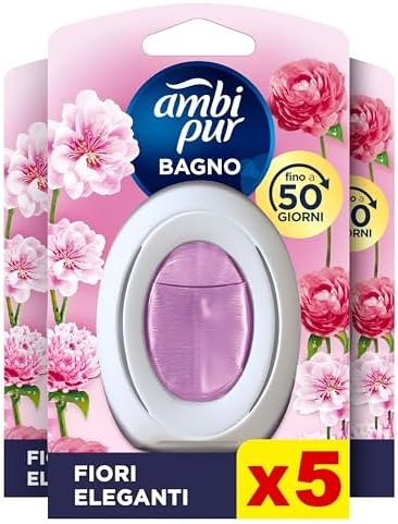 Febreze Ambi Pur Bagno, Profumatore Per Ambienti Ad Azione Continua Eliminazione E Prevenzione Degli Odori, 5 Pezzi