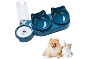 MOFIC 3-In-1 Cat Food and Water Bowl Set, Raised Cat Bowls With Stand, Double Cat Bowls with Water Dispenser for Pet, Food and Water Feeder for Small Medium Dogs Cats (Blue)