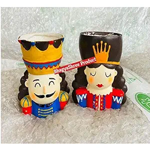 Bhagya Shree Combo Pack of 1 King & 1 Queen Plant Pot Set for Couple, for Home, Office,King & Queen Flowerpot Without Plant (Multi Color) LKK-30