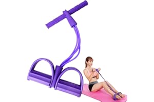 FEEZILOE Feezi 4 Tubes Elastic Sit Up Pull Rope with Foot Pedal, Abdominal, Leg, Waist Exerciser for Home Gym Yoga, Fitness