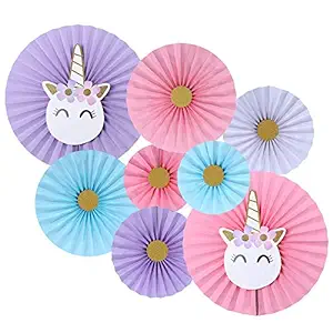 Party Propz Unicorn Party Hanging Paper Fans Decoration Set for Wedding Birthday Party Baby Showers Round Events Accessories Set of 8