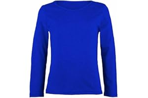 SOUL OF FASHION Girls Boy Kids Plain Basic Long Sleeve Round Neck T-Shirt Stretch School Tee Top Kids Long Sleeve Round Neck T-Shirt Stretch Uniform PE School Tee Top 2-13 Years