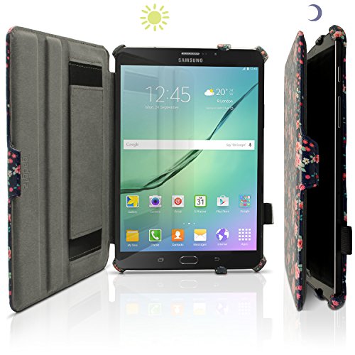 igadgitz Pink Rosen Blumen Muster PU Ledertasche Hülle Cover für Samsung Galaxy Tab S2 8“ SM-T710 mit Multi-Winkel Betrachtungs + Auto Sleep/Wake + Handschlaufe + Displayschutzfolie - 3