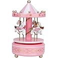 Rengu Carousel Music Box, Music Box 7.09 * 4.25inch Music Box, for Birthday Christmas Cafe Wedding (Pink)
