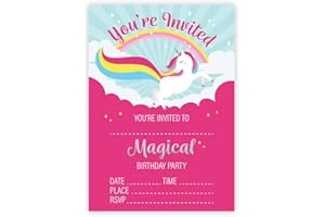 Kirsten McMillan 32 Rainbow Unicorn Birthday Party Invitations with Envelopes - Pack of 32 A6 Kids Invites for Boys and Girls - Designed and Printed in the UK