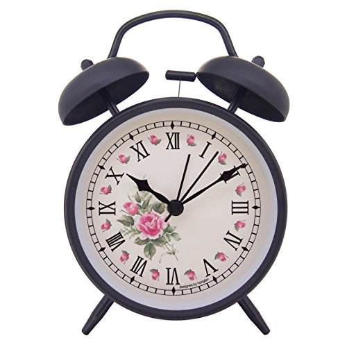 Königswerk AC026G Doppelglockenwecker mit Nachtlicht, geräuschlos, Quarzuhrwerk, analog, Retro-Design, lauter Alarm, 10,2 cm