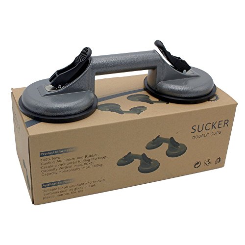 2x Aluminium Saugheber 100kg, 120mm Doppelsaugheber Glasheber Glassauger Vakuumheber - 5