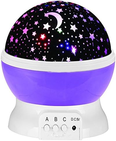 Elikeable LT Starry Night Light Lamp, Star Lighting Lamp Starry Sky Moon Night Light Projector 4 LED beads 360 Degree Romantic Lamp Relaxing Mood Light Projector Baby Nursery Bedroom Children Room Christmas Gift(Purple)