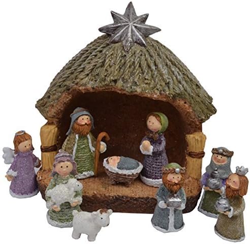 chiccie Christmas Crib with Figures Christmas - 10cm - Deco Maria Josef Jesus Saint Three Kings Stable Crib - Groß 20cm
