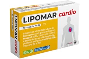 AGIPS FARMACEUTICI Agips Lipomar Cardio Integratore Alimentare con Riso Rosso, Fermentato Omega 3 Coenzima Q10 per Favorire il Controllo dei Trigliceridi 30 pastiglie molli