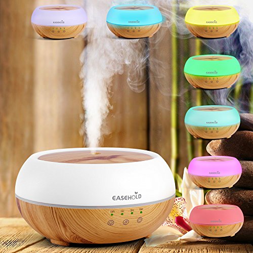 EaseHold Aroma Diffuser 300ML Aufgerüstet Touch-Taste Leise Kalten Nebel Luftbefeuchter Ultraschall Oil Düfte Humidifier Holzmaserung LED mit 7 Farben Elektrisch Duftlampe Humidifier LED Licht für Babies Kinder Haus Yoga Schlafzimmer Wohnzimmer Büro(hölzerner Korn-Unterseiten- + Milch-weißer Deckel)