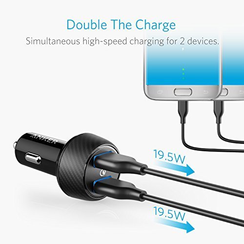 Anker PowerDrive Speed 2 39W Auto LadegerÃ¤t, 2 Port Kfz LadegerÃ¤t mit Quick Charge 3.0 und PowerIQ fÃ¼r Samsung Galaxy / Note/ S9, iPhone, iPad, HTC, LG, Smartphones, Tablets, Powerbank und mehr