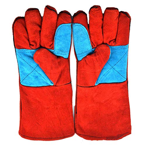 spécification LCTCST Top Qualité Rouge Gants De Soudage Gants De Barbecue Résistant À La Chaleur pour MIG TIG Soudeurs BBQ Jardinage Camping Poêle Cheminée (14Inch)
