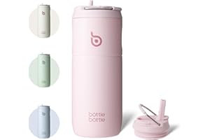 BOTTLEBOTTLE BOTTLE BOTTLE - Borraccia in acciaio inox con cannuccia, 500 ml, a prova di perdite, ideale per scuola, ufficio, escursioni e escursioni, senza BPA (rosa)
