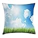 Produktbild KLYDH Sky Throw Pillow Cushion Cover, Sunny Day Image with Green Grass Sun Rays Clouds Beauty of Nature Country Meadow, Decorative Square Accent Pillow Case, 18 X 18 inches, Blue Green White
