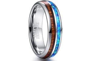 NUNCAD Herren Damen Partner Ring aus Wolfram 8mm mit Abalone-Muschel und Hawaiischem Koaholz Größe 47 bis 80(15-25.5)
