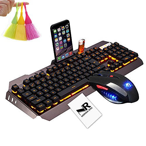 Normia Rita Mamba Mechanical Touch Keyboard and Mouse Combo Orange Backlight Wired Keyboard Gaming Internet Cafes LOL - Metal Gray