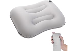 PIUMOJ Cuscino Gonfiabile, Cuscino da Viaggio Ultraleggero, Cuscino Gonfiabile Comprimibile Impermeabile Comodo Cuscino da Spiaggia, Ideale per Campeggio, Escursioni, Spiaggia, Grigio