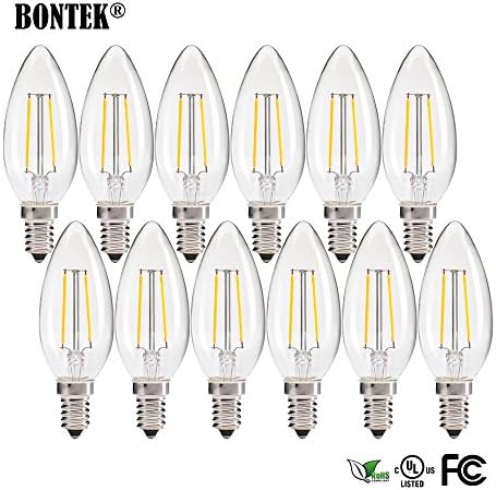 BONTEK® 12-PACK Retro Look Edison LED Lighting Bulbs 2Watt C35 LED Candle Lights E14 Screw Base - Warm White 2700K [None-Dimmable]