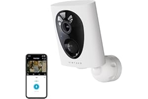 virtavo Telecamera Wi-Fi Esterno, 1080P Videocamera Sorveglianza WiFi Senza Fili, a Batteria Ricaricabile, PIR Rilevamento Movimento, Visione Notturna a Colori, 2 Vie Audio, Alexa, Sirena, SD/Cloud