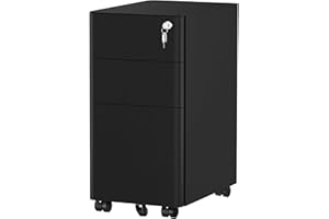 YITAHOME Zamykana szafka na dokumenty z 3 szufladami, do domowego biura, mobilne szafki na dokumenty z kółkiem, szafka pod biurkiem, na dokumenty, A4, w pełni zmontowana, czarna, 30 x 45 x 61 cm