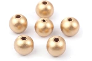 HANDARBEIT - LIEBLINGSLADEN 180 Wooden Beads 12 mm in Gold – Round – Wooden Balls with Holes for Crafts, Threading, Craft Beads