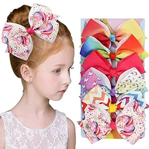 PALAY 6 Pieces Hair Bow for Girls, Unicorn Grosgrain Ribbon and Barrettes Alligator Clips