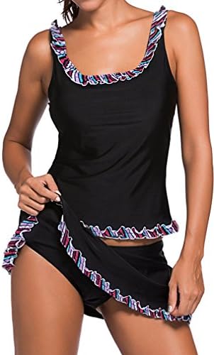 TDOLAH Ladies Retro Laced Black Swimming Costume Dress Plus Size Tankini Swimwear with Skirt Bottom