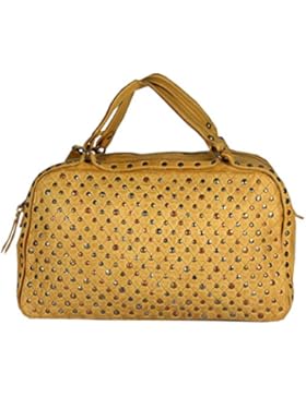 Savona - Leder Bowlingtasche Steppmuster mit Nieten Used-Look Beutelform MEDITERRAN URBAN BAG Damen Handtaschen...