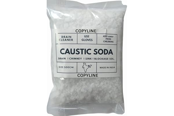 COPYLINE Caustic Soda Flakes for Effective Drain & chimney Cleaner Clear Powder Drain Clogged Sinks & Pipes Multipurpose Cleaning - 500 Grams