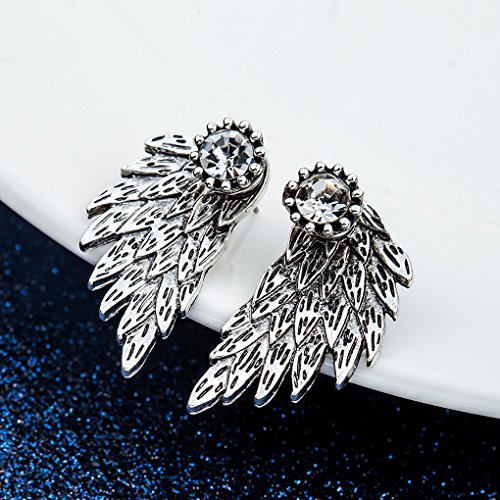 QHGstore Weinlese-Stereo-Engels-Flügel-Legierungs-Bolzen-Ohrring-kühle Feder-Ohrringe für Frauen Altes Silber - 4