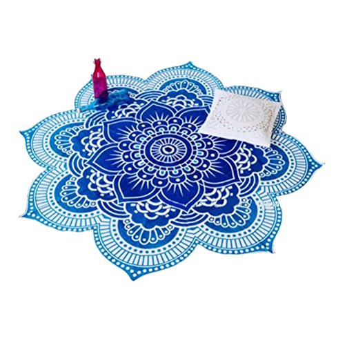 Pixnor Mandala Runde Lotus Strand werfen Gobelin Decke Wolldecke Hippie Boho Zigeuner Tischdecke Strandtuch Runde Yoga Matte blau - 2