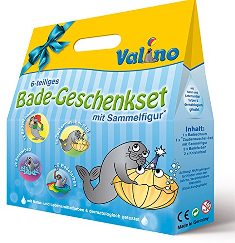 Valino Kinder Badespaß 6 tlg Geschenk set Knisterbad Badefarben uvm