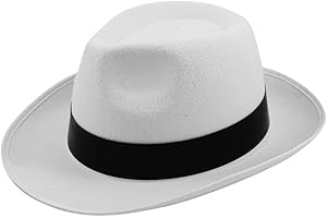 BRISTOL NOVELTY Al Capone Chapeau de gangster en feutre Trilby Mob Blanc ou noir Style Michael Jackson (Blanc)